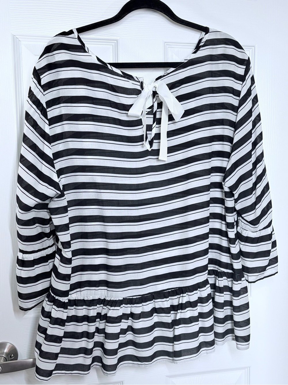 grand & greene Black and White Striped Peplum Tie-Back Blouse